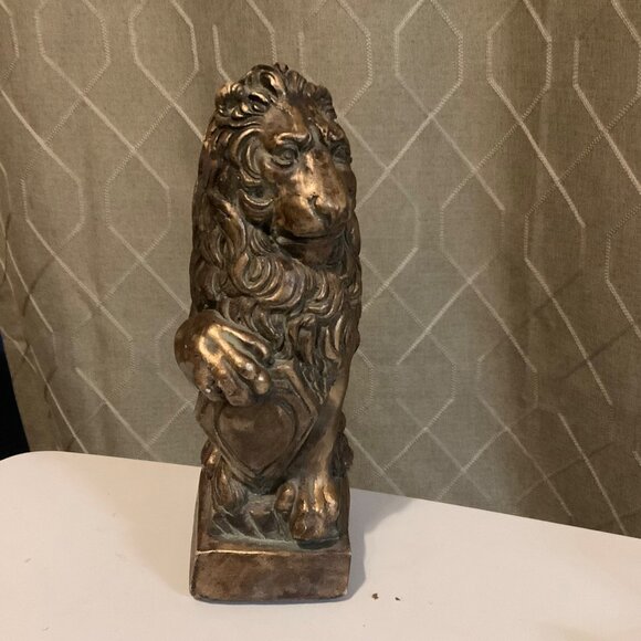 Vtg Heavy Plaster Lion Statue Animal Sculpture 8.5” Bronze Finish Patina Decor - Picture 5 of 8